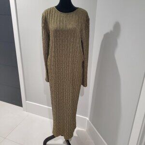 Zara Trafaluc Jacquard Loden Green & Pink Printed Stretch Maxi Dress  XL